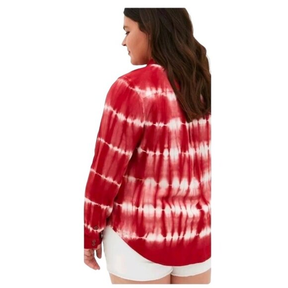 Torrid Lizzie Rayon Long Sleeve Shirt Cherry Red Size 4 (18/20) - Picture 13 of 16